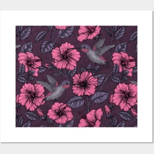 Night tropical garden pink and violet Posters and Art